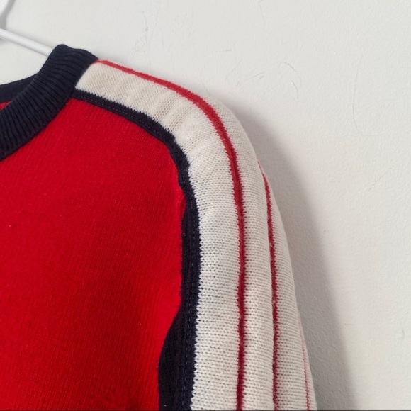 Vtg 80s Quilted Crew Neck Sweater Red White Blue M - Picture 5 of 12